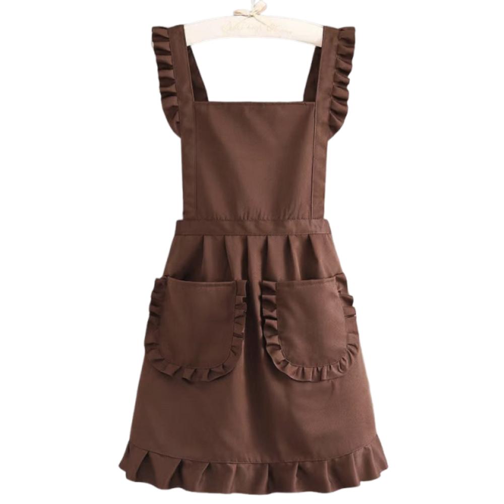 

Stain-proof Ruffles Cooking Apron Simple Waiter Sleeveless Apron Korean Style Apron Baking кавовий