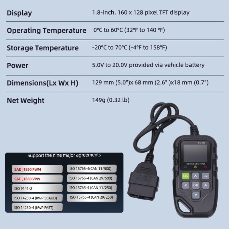 Engine Fault Code Reader, Automotive Fault Diagnostic Tool with Handheld Controls and Color Screen, Reads and Erases Stored Engine Trouble Codes