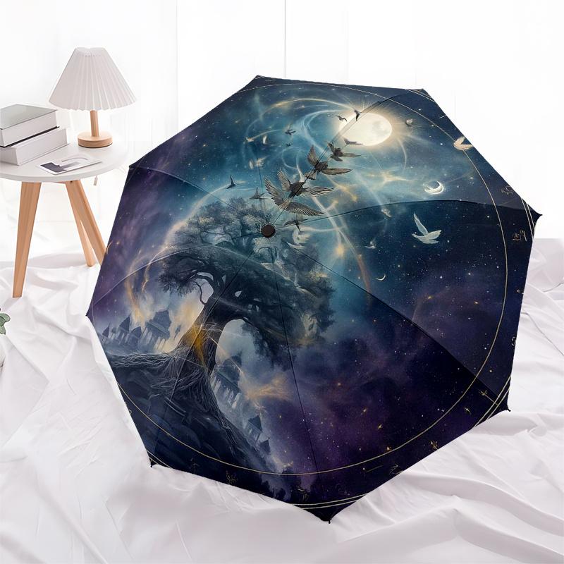Enchanted Forest Moonlit Night Umbrella, Portable 3-Fold Umbrella for Men & Women,Christmas Gift ES362