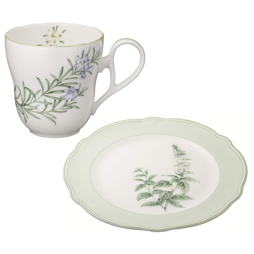 Noritake Mug Plate 375cc 22cm English Herbs Microwave Safe 2 pieces 2 pieces Bone China & (Pair Set) Mug Plate Mug Plate M9715/4942