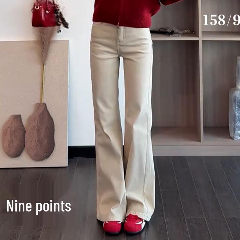 Women s Apricot Skinny Straight-Leg Micro Flare Velvet Jeans - 2026 Winter Slimming Style Small