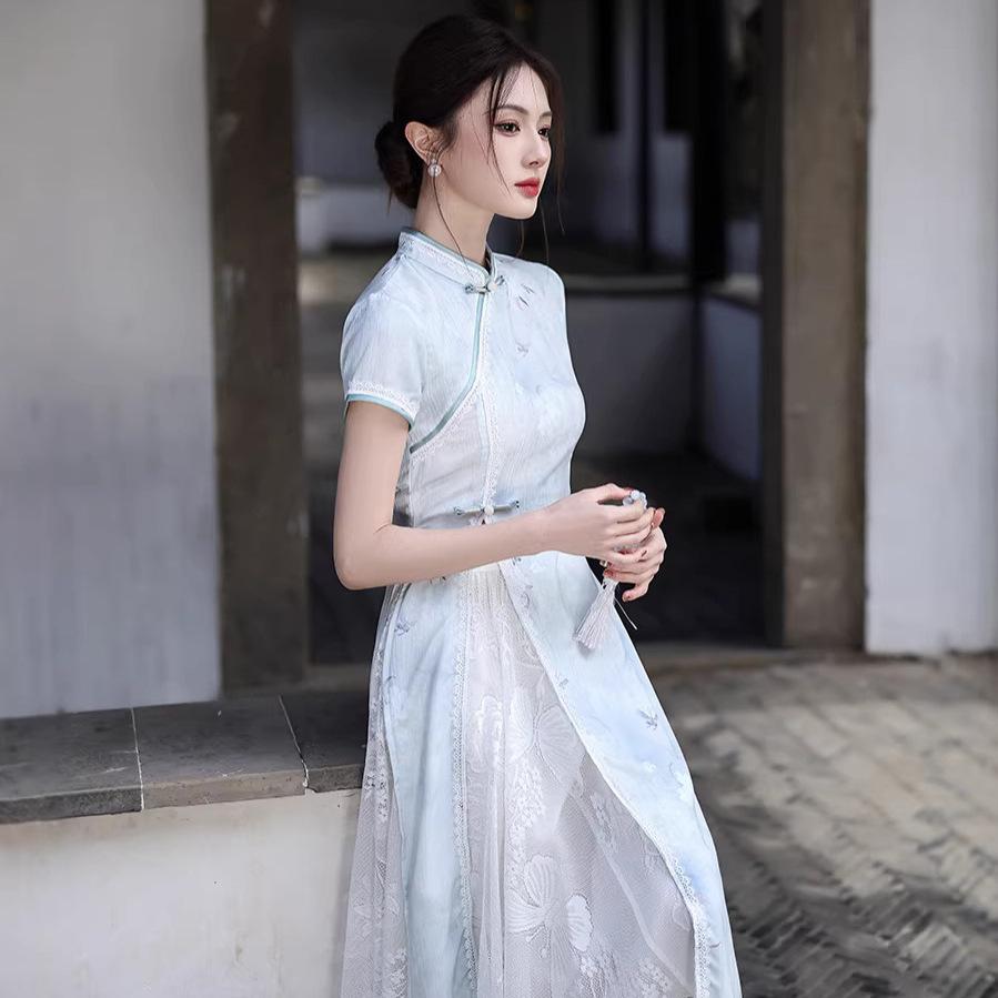 1011 summer new new Chinese style improved cheongsam dress young daily lace skirt two-piece set