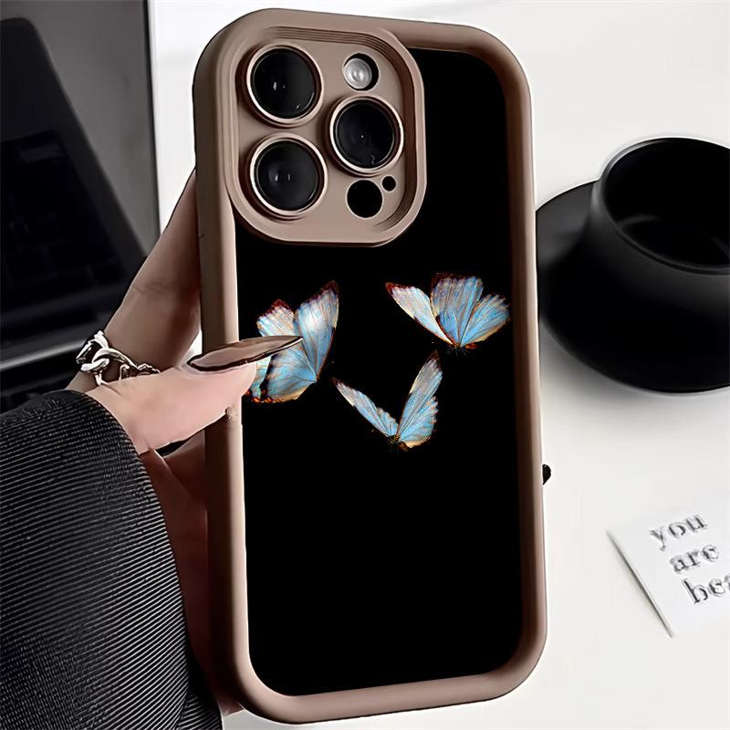 New Chinese blue butterfly for iPhone17 soft case mobile phone case 17ProMax simple 14 advanced 13 fine hole 12