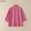 ZANZEA Women Casual Turn Down Collar 3/4 Sleeve Lace Splice Blouse