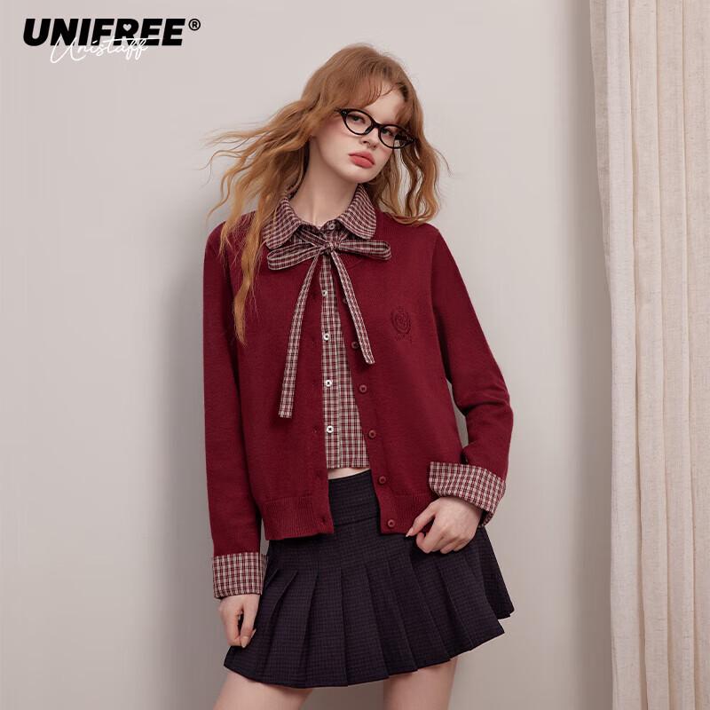 

UNIFREE Women s Preppy Bow Peter Pan Collar Knit Cardigan L