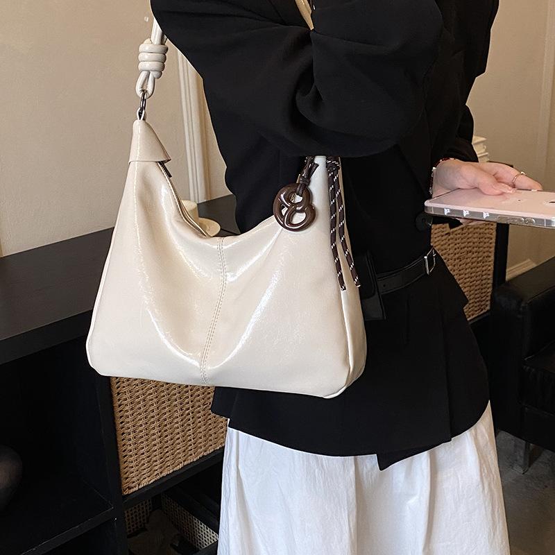 Glossy Faux Leather Hobo Bag for Women with Knotted Handle Soft Shoulder Bag for Everyday Use Casual Outings
