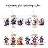 Horror Halloween 16Oz Glass Cup Tumblers Transfer Sticker Cartoon Girl Pattern Adhesive Decal for Holiday Decorations