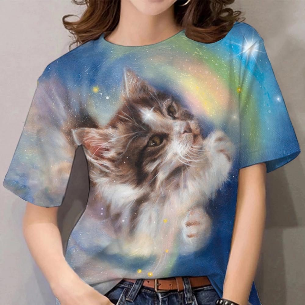Women's Girl 3D Printed Cat Pattern Summer Casual Street Short Sleeved Top T-shirt