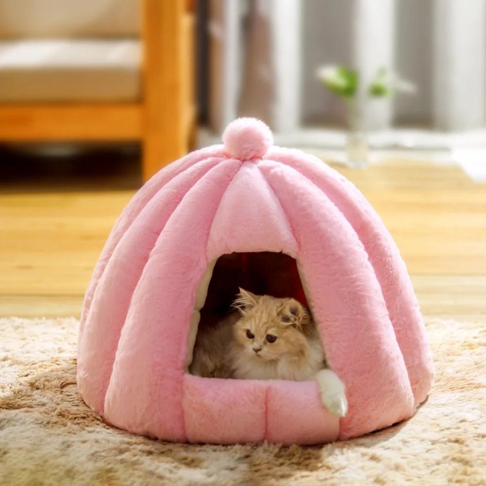 Deep Sleep Pumpkin Kennel Semi-closed Cats Kennel Rabbit Fur Autumn and Winter Nest Pad Pet Kennel Small and Medium-sized Dogs