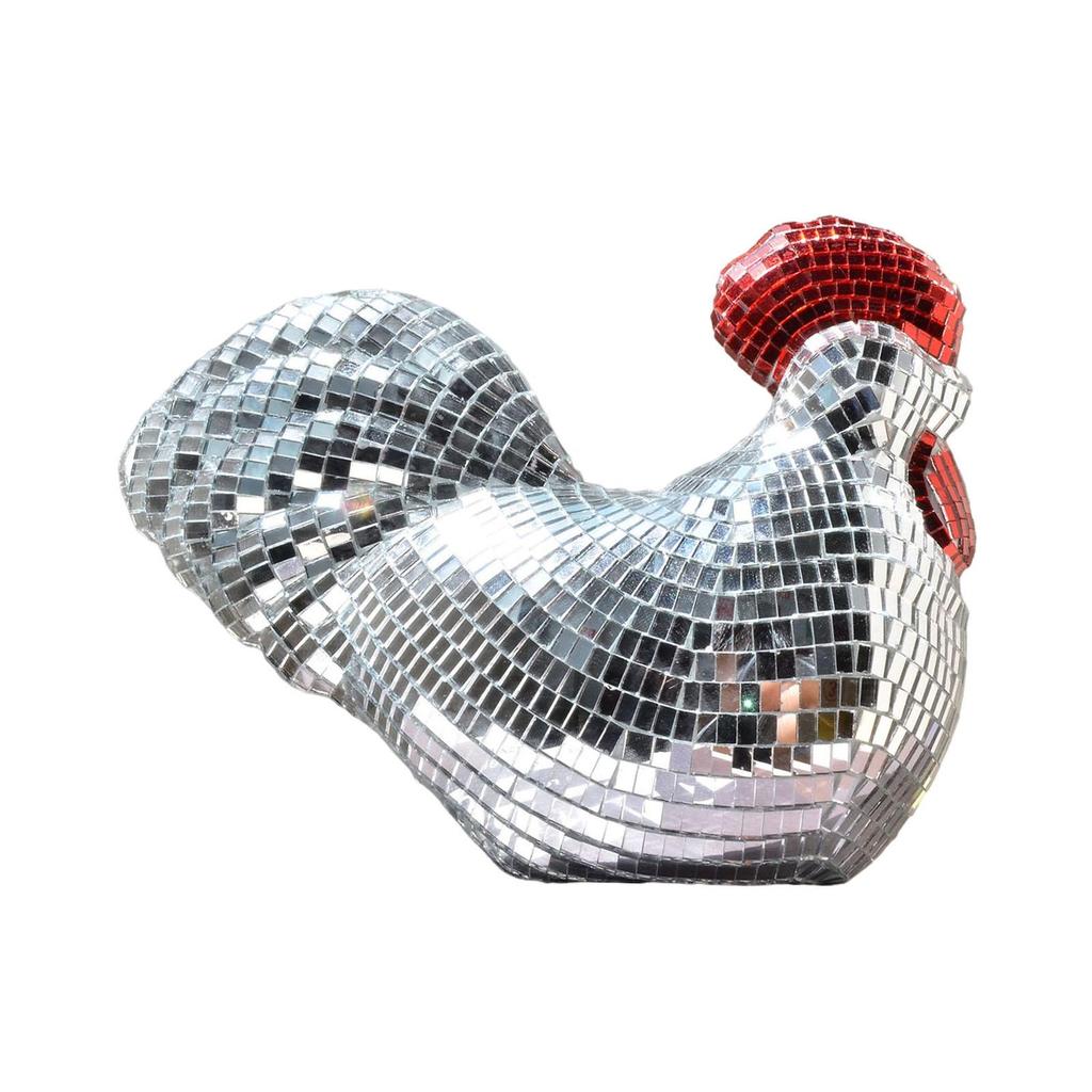 Ball Chicken Statue Figurine Disco Rooster Ornament Decoration Foam Glass Sparkling Appearance
