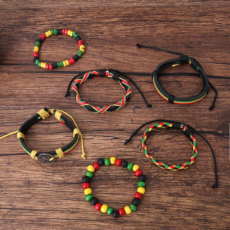 Men's Multicolor Tree of Life Braided Leather Bracelet Set