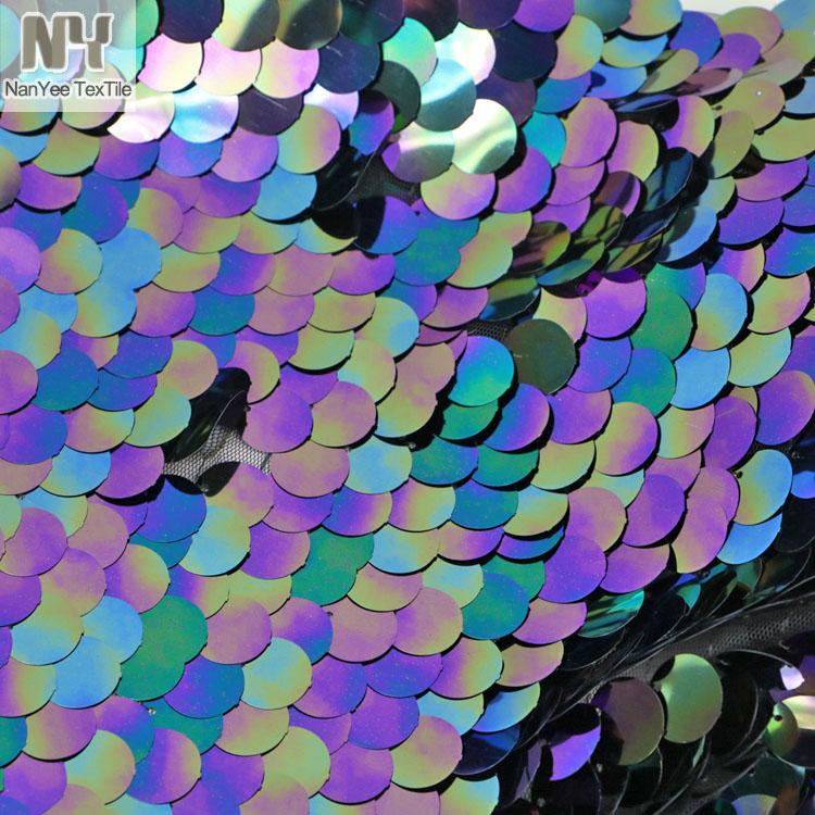 Nanyee Textile Supplied From Stock 18mm Big Multi-color Oil Slick Large Paillette Sequin Fabric