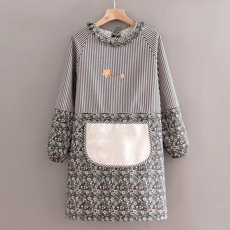 Canvas Jane European Long Sleeve Towel Pocket Floral Long Sleeve Apron Kitchen Anti-fouling Cleaning Gown