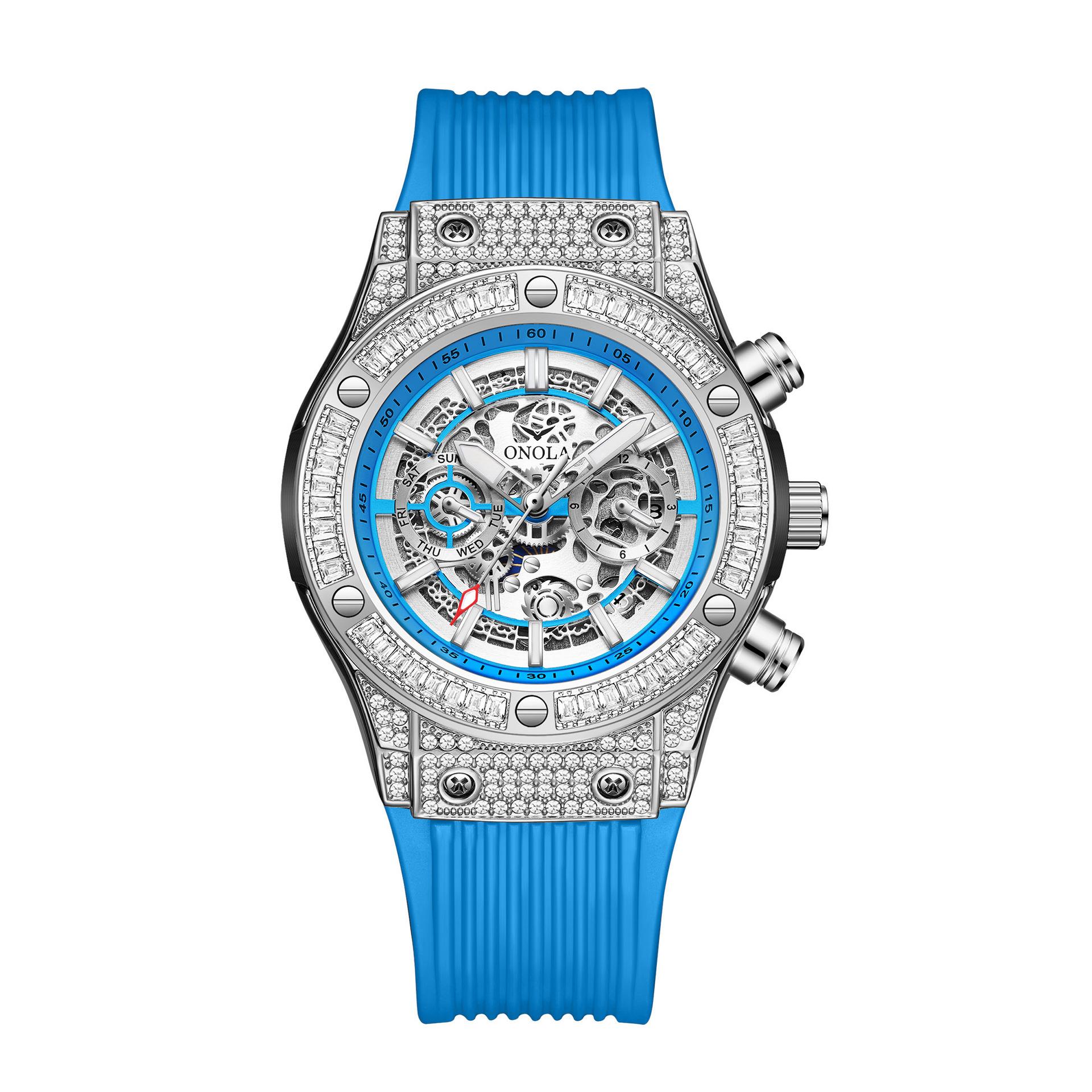 

Модные мужские часы оригинального дизайна, автоматические, мужские, роскошные, деловые, водонепроницаемые, механические наручные часы серебряный/синий