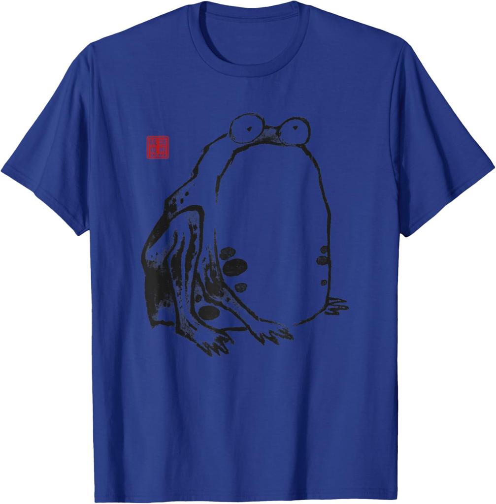 Japanese Frog Art Sumie Ink Painting Graphic Tee Casual Crewneck TShirt for Men