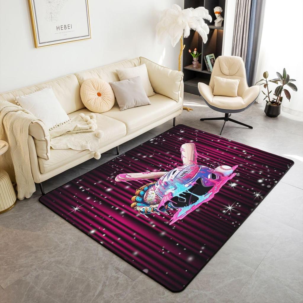 Erosebridal Navy Blue Baseball Ice Cream Area Rug 4'11" X 3'3" Ice Cream Drip Living Room Rugs Non Slip Baseball Glove Decorative Carpets Cu