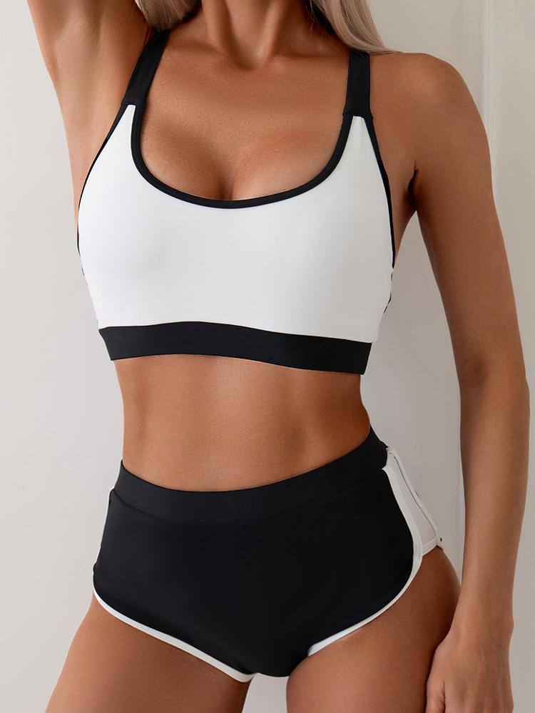 2025 High Waist Two-Piece Bikini Sexy Women's Sling Swimsuit Tight Patchwork Swimwear Summer Push Up Backless Beach Bathing Suit