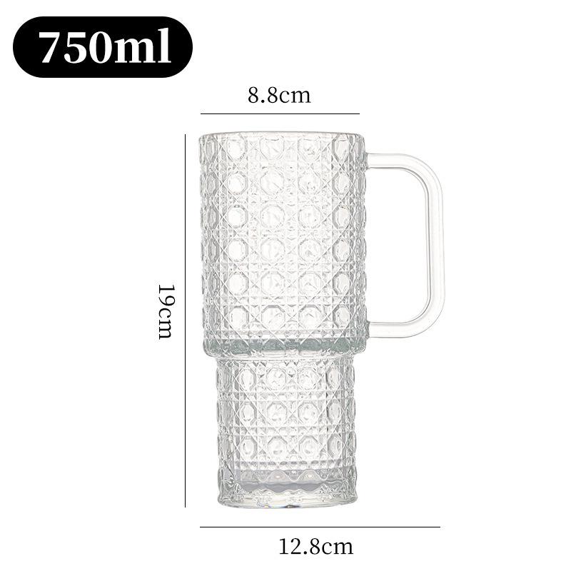 

Large Capacity Glass Cup with Handle and Gem Pattern 750ml
