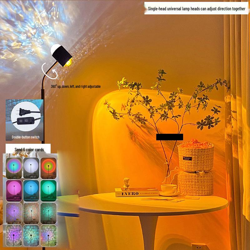 Ripple Atmosphere Light: Sunset Projection Dual-Head Floor Lamp for Living Room 