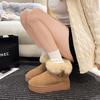 Warm flipped plush thick-soled medium tube snow boots for women to increase their height in winter, new leather fluffy thickened cotton shoes