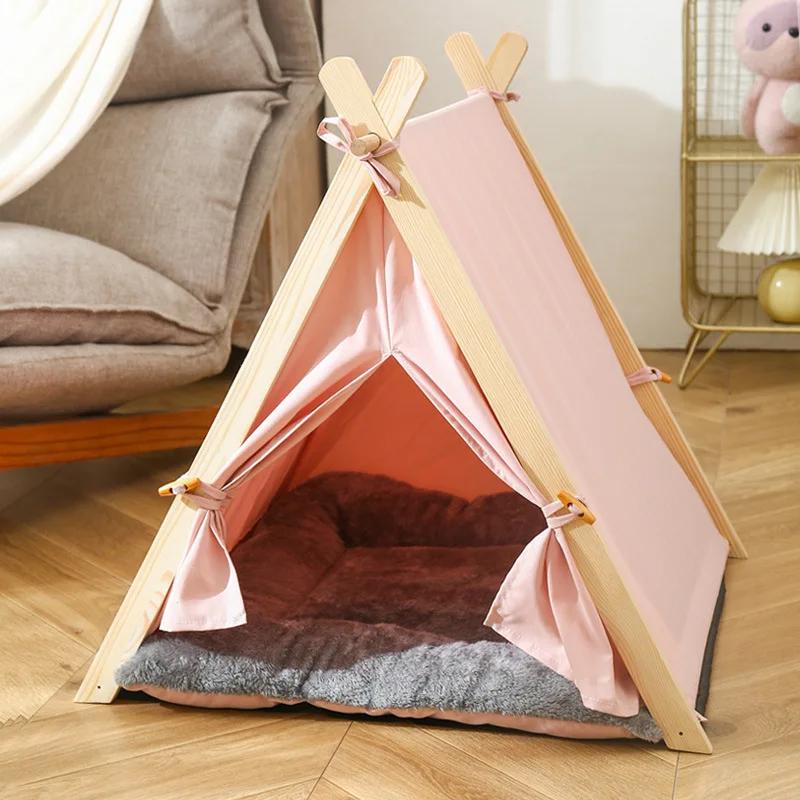 Summer Wooden Stick Tent Pet Nest Cool Cat and Dog House Mosquito and Insect Proof Dog Tent Nest