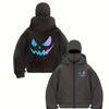 Spring and Autumn Unisex Fashion Trend Casual Double Hat Zipper Hoodie Devil Print with Fleece