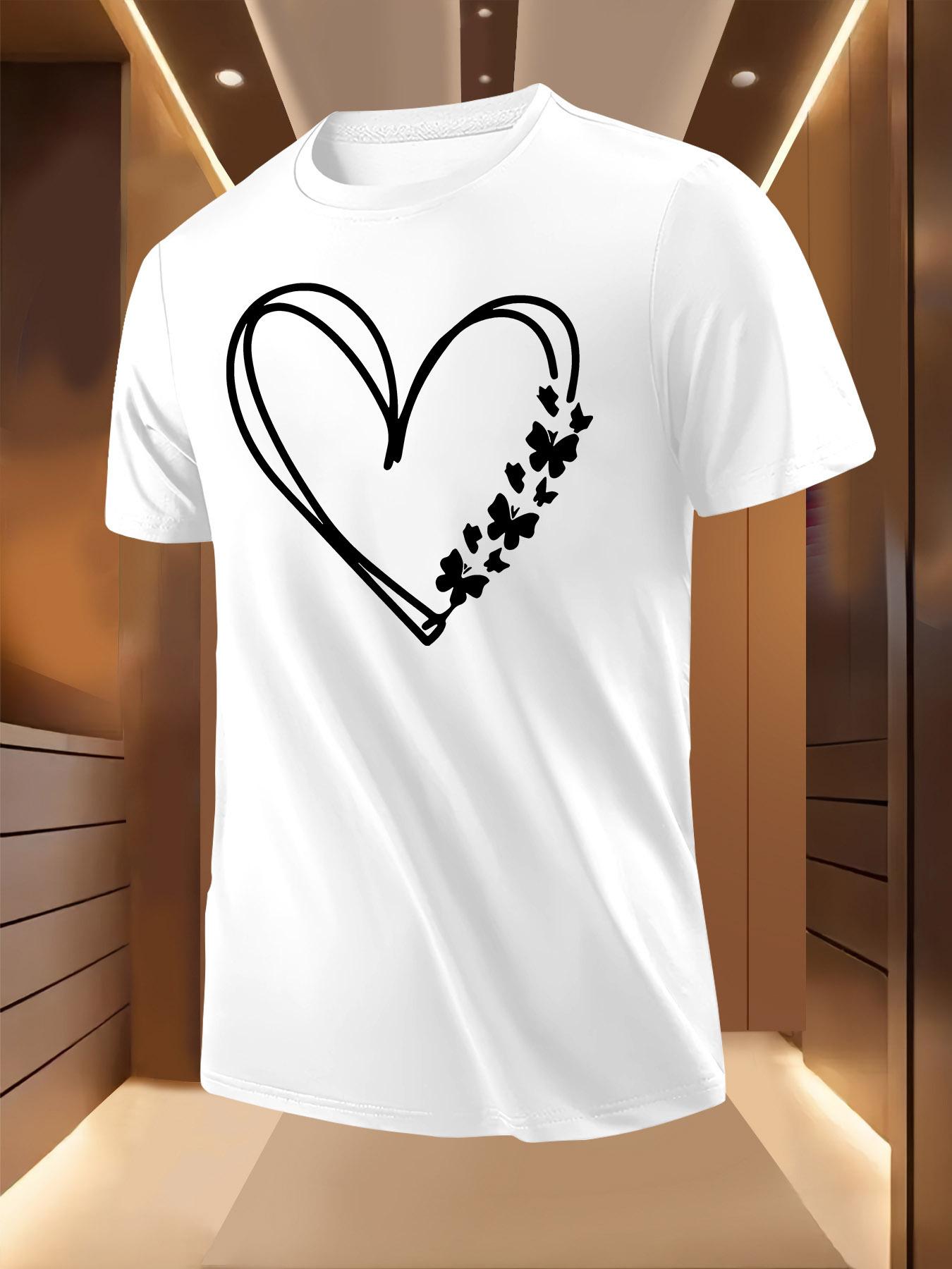 Butterfly and Heart Print Tshirt - Breathable Lightweight... XL