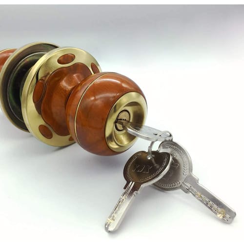 Solid Hardware Door Knob with Lock for Bathroom, Bedroom, Entrance, Room, Outdoor, and Bathroom, Suitable for Doors 35-50mm Thick (Wood Grain - Phnom