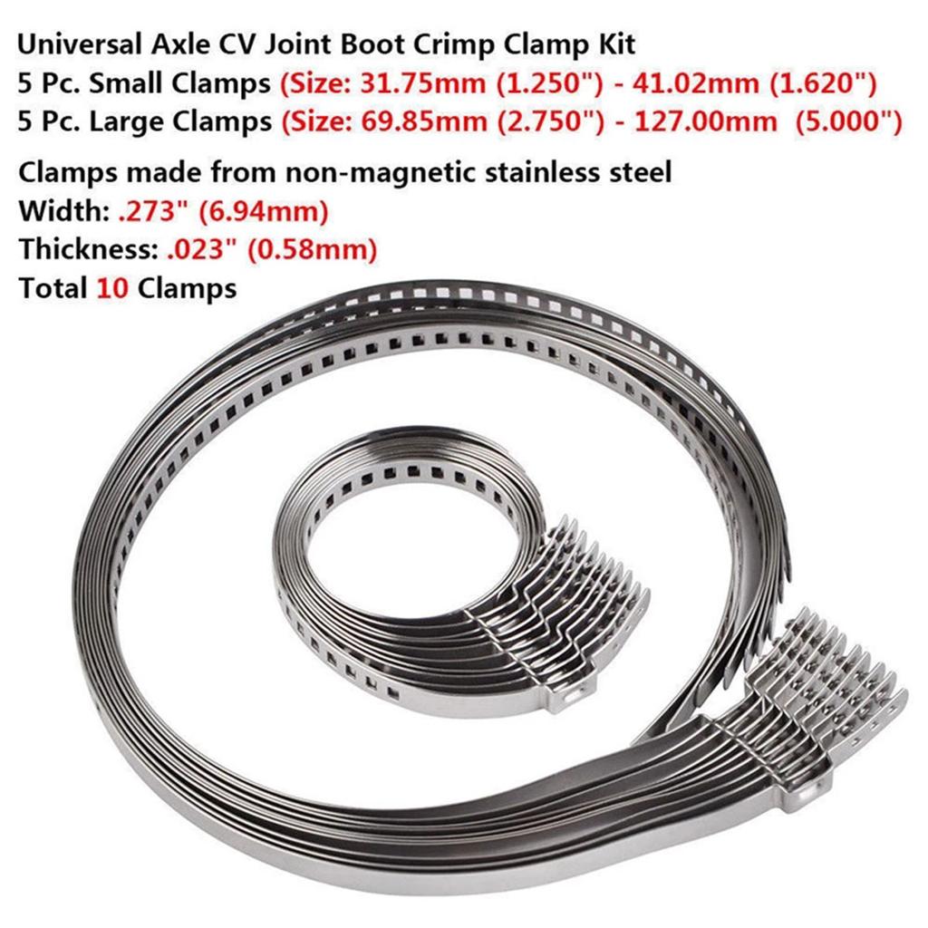 10pcs Adjustable CV Joint Boot Crimp Clamp Stainless Steel Universal CV Boot Clamp Large Small 2 Size CV Boot Crimp Drive Shaft