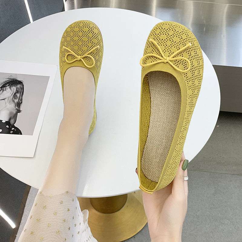 Knitted Mesh Shoes Women's 2025 Summer New Soft-soled Fairy Wind Gentle Bow Single Shoes One Pedal Maternity Shoes Women