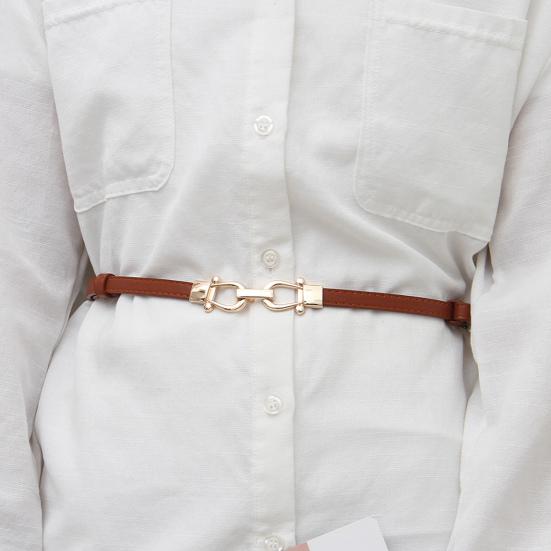 Dame Skinny Tynt Belte Par Spennedesign Midjeinnstrammer Midjebelte med Gullspenne Justerbar Lengde Imitert Skinnbelte Klestilbehør