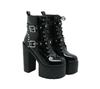 Fashion 14CM Women Chunky Ankle Boots Leather cosplay Round Toe Platform Knight Boots Shoes High Heels Black White Thick Heel Lace Up