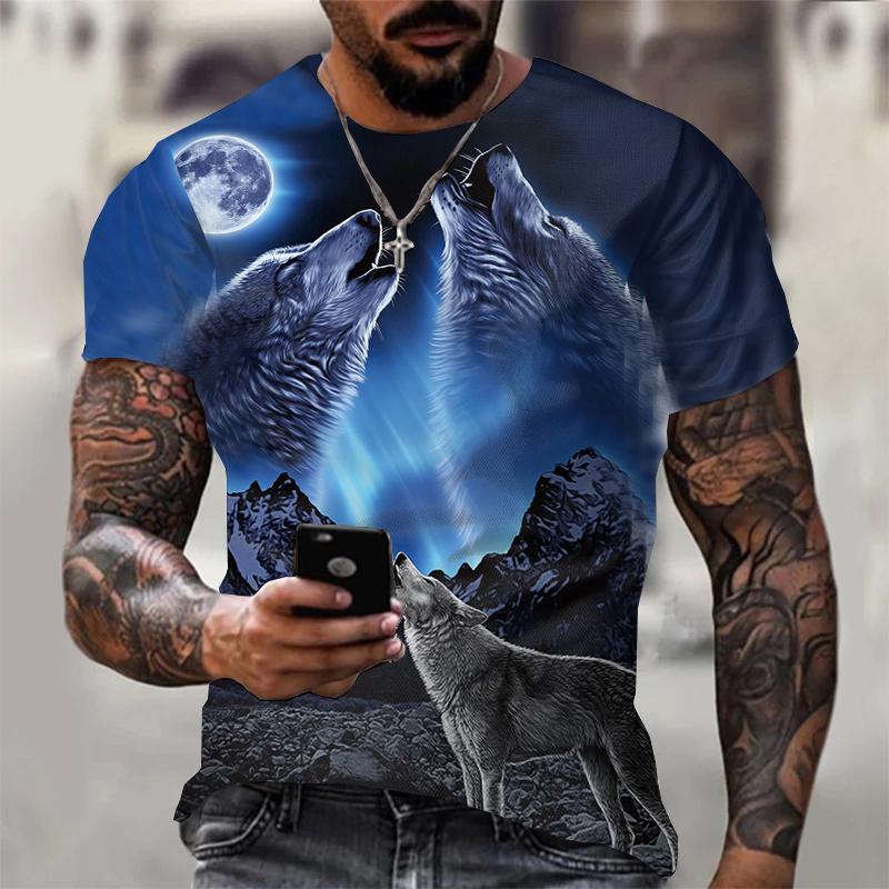 3D T Shirt For Men Vintage O-neck Short Sleeve Tops Girls Wolf Print Harajuku Clothing