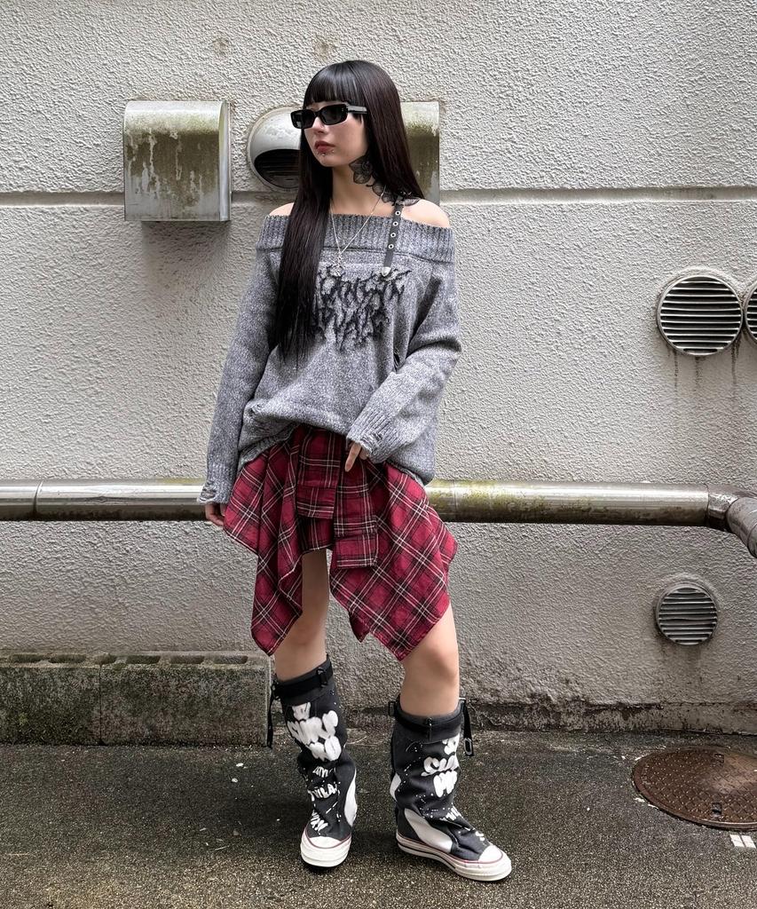 WEGO Figments Punk Gray Off-the-Shoulder Knit, Women's,