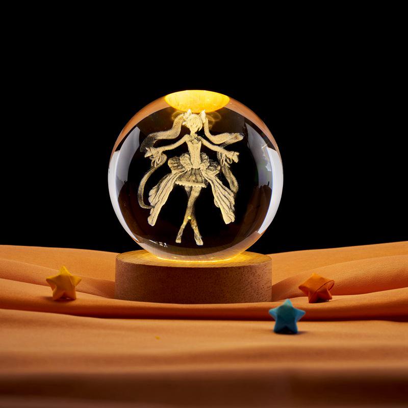3D Laser-Carved Anime Girl Crystal Ball Night Light Ornament