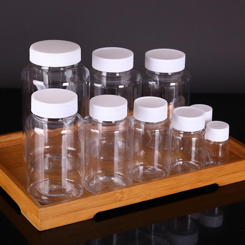 PET Wide-Mouth Transparent Dispensing Bottle with Lid - Solid/Liquid Container
