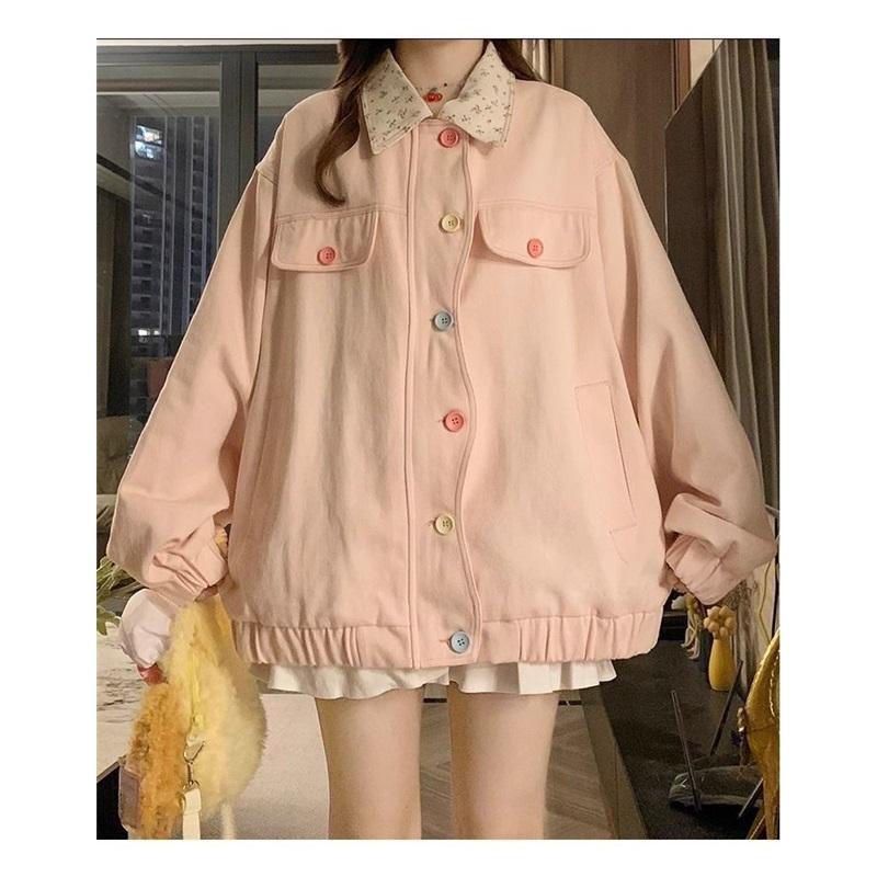 Cute Ruffle Collar Jacket For Women Oversized Casual Button Up Coat