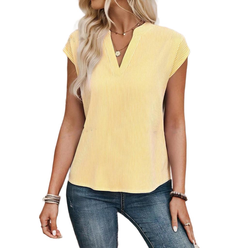 Sommer Neues V-Ausschnitt Gestreiftes Kurzarm-T-Shirt, Lässig und Vielseitig, Schlankmachendes Oberteil für Damen