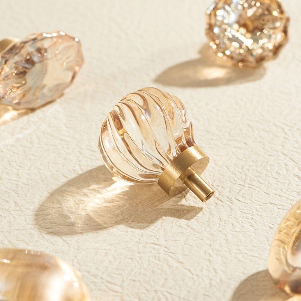 Gold Base Kitchen Cabinet Knobs Champagne / Transparent Drawer Pull Handles  Dresser Drawer