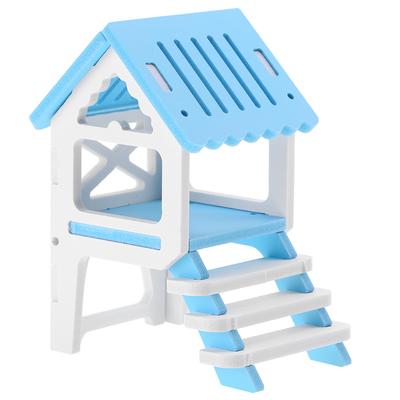 Wasserdicht Niedlich Modisch Zusammenbauen Holz Dachboden Loft Pavillon für Haustier Hamster(blau)