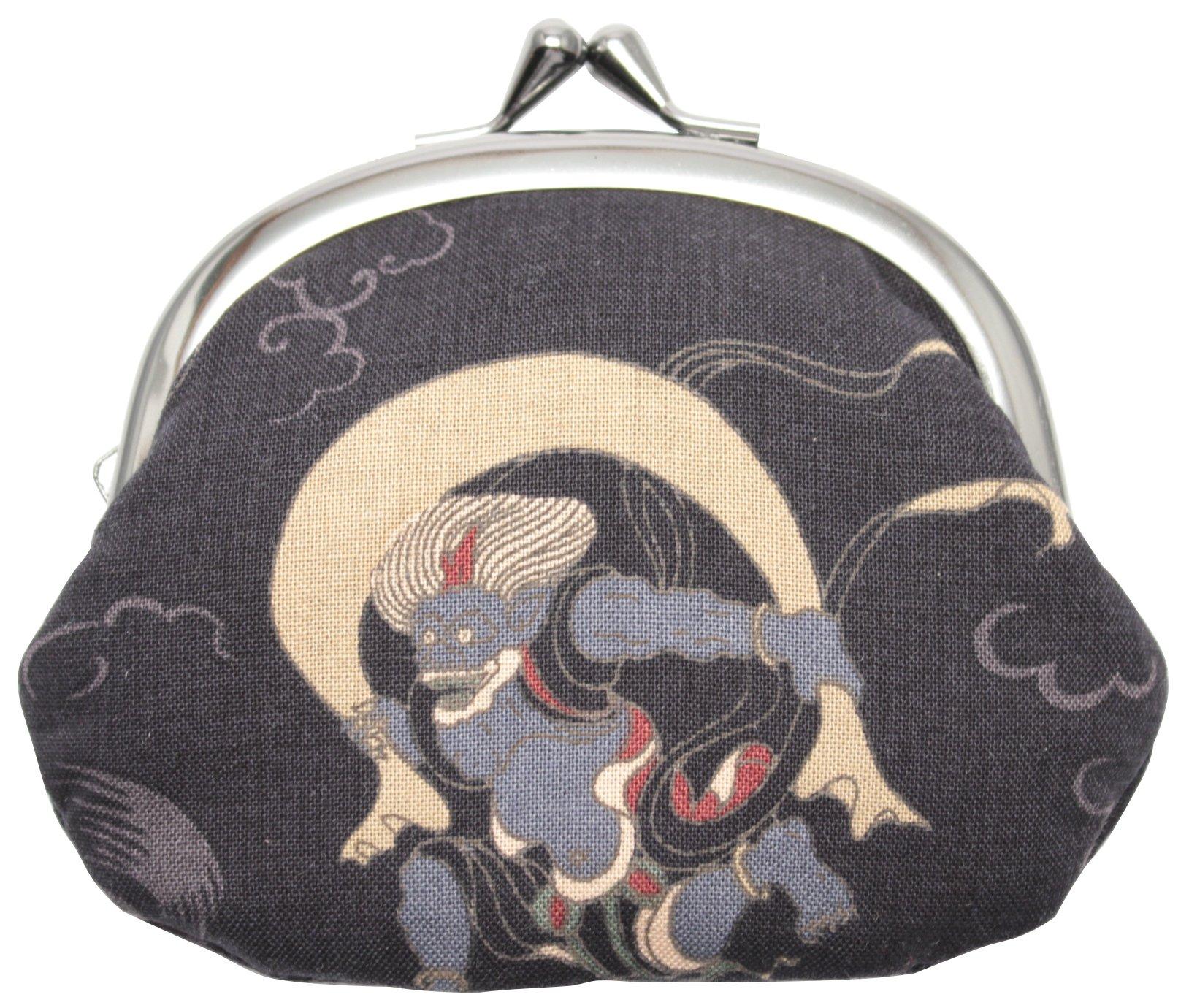 

Maruzen Japanese Pattern Wallet for Clasp Wind God and Thunder God Black Design Men, 3.3-inch Purse, чорний
