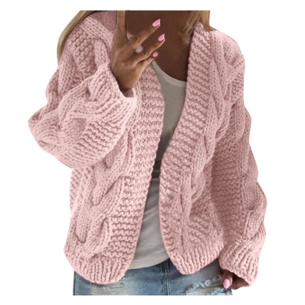 Women Knit Pocket Cardigan Long Sleeve Sweater Causal Loose Sweater Coat Outwear