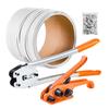 Kit de Legare cu Bandă, Unealtă Heavy Duty de Sigilat Bandă cu Lungime de 100 m Bandă PP, 100 Sigilii Metalice, Kit Manual din Plastic pentru Legarea Ambalajelor pe Paleți pentru