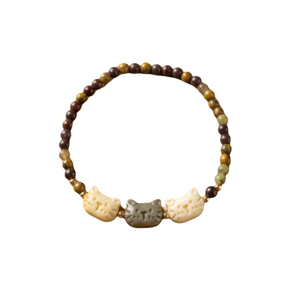 Ornaments New Chinese Style Cat Bracelet Resin Cute Zen Beaded Bracelet Best Friend Women Jewelry Daily