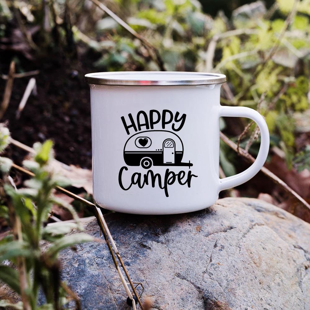 Sunset Forest Creek Creative Enamel Coffee Mugs Outdoor Travel Water Cups Camping Bonfire Party Beer Drink Milk Mug Best Gifts