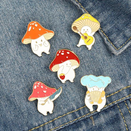 Cartoon Cute Mushroom Knife Guitar Enamel Student Brooch Pin Badge Jewelry Gift