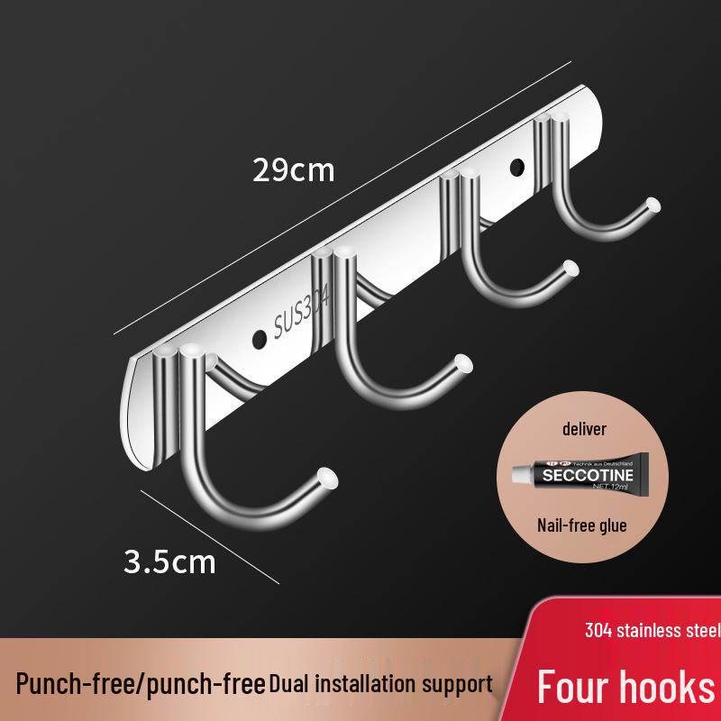 304 Stainless Steel Single Row Coat & Towel Hooks - Strong Load-Bearing for Kitchen & Bathroom