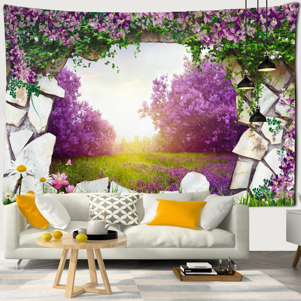 Scenery Outside the Window Tapestry Wall Hanging Sandy Beach Picnic Rug Camping Landscape Tapestries Pad Home Decor Wall Cloth