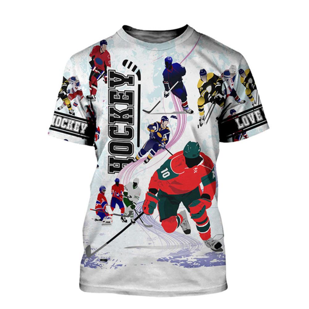 Fierce Hockey Sports 3D tisk Léto Pánské tričko s výstřihem Ležérní Krátký rukáv Trička nadměrné velikosti Módní topy Trend Muži Oblečení