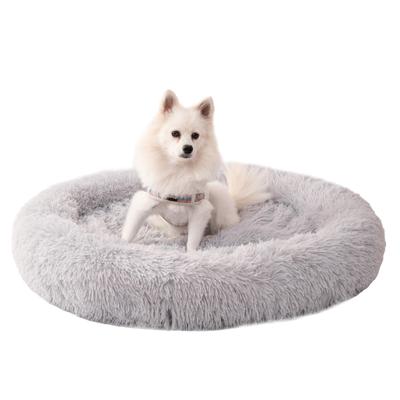 Langes Plüsch-Hundebett, rundes Haustierbett, Anti-Angst-Ped-Bettmatte, Haustierbett-Sofakissen für kleine und mittelgroße Hunde. Beruhigendes Plüsch-Haustiersofa
